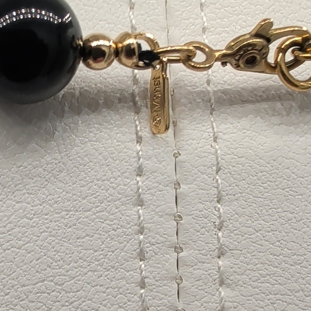 Vintage Monet Black Beaded Choker Necklace Gold Tone Spacers 15" - Picture 9 of 13